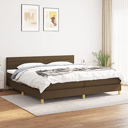 KTHLBRH Boxspringbett mit Matratze Dunkelbraun 200x200 cm Stoff Bettgestell für Schlafzimmer Gästezimmer Bettgestell Familienbett Hotel-Bettgestell für Schlafzimmer, Hotel, Gästezimmer