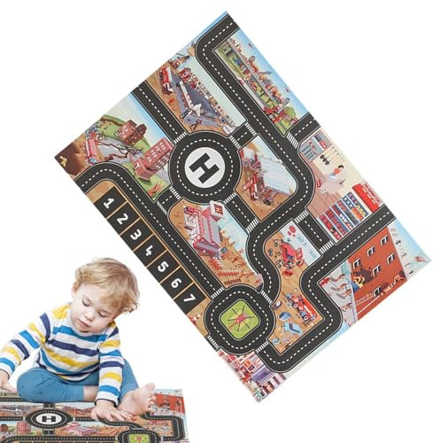 Autoteppich für Autos, Spielteppich für Verkehrsspielzeug, 33 x 22 Zoll, Spielzeug-Autoteppich, Spielteppich, Straßenteppich für Stadtleben, Spielteppich