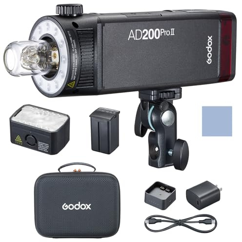 Godox AD200Pro II Flash Light 200W 2.4G Pocket Wireless Speedlite TTL Auto-flash 1/8000s HSS 0.01-1.8s Recycle Time with Bi-color Modeling Light (Upgraded Godox AD200 Pro)