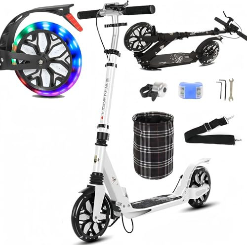 Cityroller mit 200mm LED Big Wheel Scooter Leuchträdern & Tragegurt Höhenverstellbar Klappbar Kickscooter für Jungen und Mädchenab C