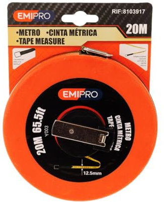 Metro a Nastro con Maniglia Riavolgibile, Misurazioni in Pollici e Millimetri, Strumento Essenziale per Geometri e Agrimensori, Larghezza 12,5 mm (20 Metri)