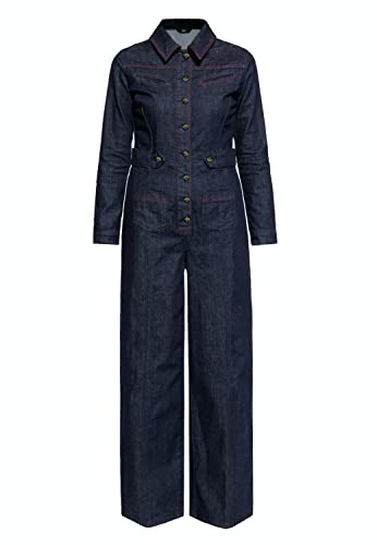 Queen Kerosin Damen Langarm Jeans Overall Denim Overall Kontrastnaht Jeans Einteiler Ausgestelltes Bein