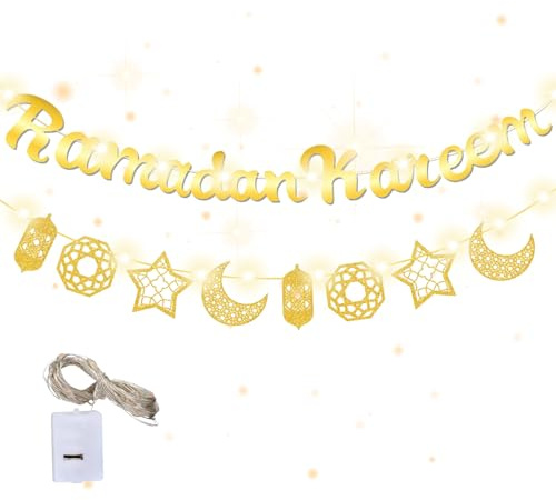 Ramadan Kareem Girlande, Eid Mubarak Dekoration, Ramadan Mubarak Banner, Islam Banner Deko, Gold Glitzerndes Ramadan Kareem Banner, Ramadan Banner Dekoration für Eid Festival Party