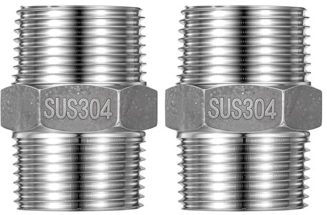 Lnngub 2 piezas de doble boquilla de 3/4 pulgadas, acero inoxidable 3/4 pulgadas, rosca exterior de acero inoxidable 304, conector hexagonal, accesorios para sistemas de agua potable, conversión de