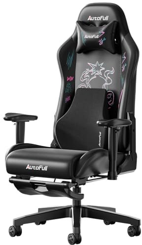 AutoFull C3 Silla Gaming con Respaldo Ajustable 155° - Soporte Lumbar 3D Ergonómico, Cuero Resistente | Diseño Grafiti Estilo Carreras (Negro)