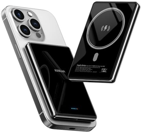 Kuulaa Power Bank Magsafe 10000mAh Bateria Portatil iPhone inalambrico USB C 20W Batería Externa Carga Rapida Compatible con iPhone 17 Pro MAX Air 16 15 14 13 12 Mini Plus Pro MAX (Negro)