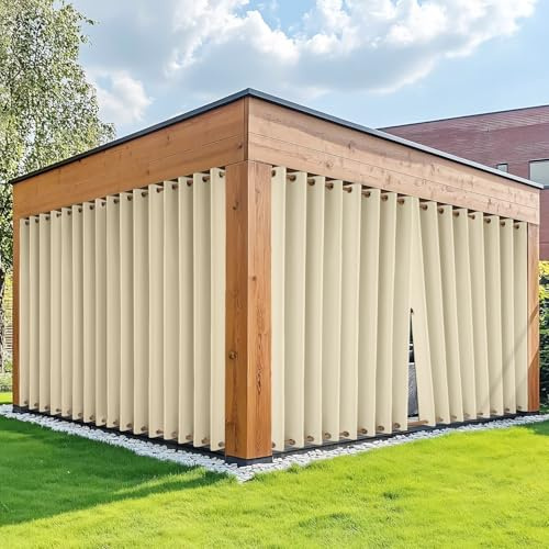 HDCAXKJ wasserdichte Outdoor-Vorhänge für Terrasse, mit Reißverschluss Oben und Öse unten, thermische Sichtschutzvorhänge, 2 Paneele, Pavillon, Außenverdunkelungsvorhänge für Veranda, Pergola