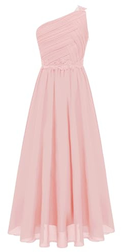 Raenseen Robe de Cérémonie pour Fille en Chiffon, Robe de Princesse Élégante à Une Épaule, Longue pour Mariée, Demoiselle d'honneur, Soirée