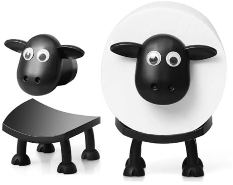 VPOUERY Lot 2 Supports Papier Toilette Mouton Noir, Déco Salle de Bain Originale, Distributeur WC Autonome, Idée Cadeau Maison, Rangement WC Drôle