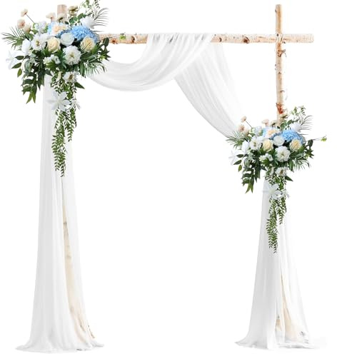 OMJMYY Querbehang Freihanddeko, 160×600cm, Vorhang für Hochzeit, Weiß | Transparente Chiffon Stoff Vorhang Hochzeitsbogen Tüll Meterware für Fotografie Hochzeitsfeier Wohnzimmer Bühnendekoration