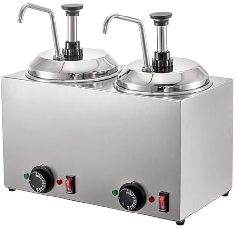 GYKOZY Commercial Cheese Warmers, 30-110°C Sauce Pump Dispenser with 2 x 2L Containers, Stainless Steel Food Warmers, Chocolate Heat Pump for Hot Fudge Caramel Butter