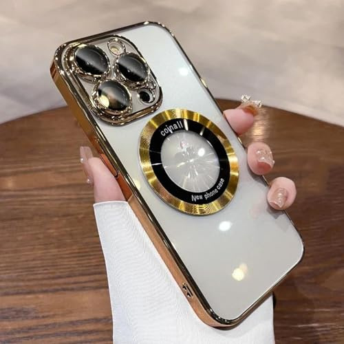 RNOZX For iPhone 11 Pro Luxury Plating Magnetic Hole Transparent Case Shockproof Soft Cover(For iPhone 11 Pro/Gold)