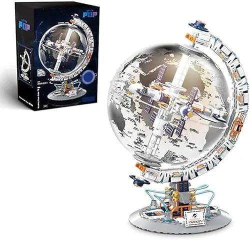 Sosuy Globe Terrestre Rotatif à Construire, Jouet STEM Garçons 8+, Modèle Station Spatiale avec Panneaux Solaires, Globe 360° sur Socle, Éducatif Enfants Ados Adultes