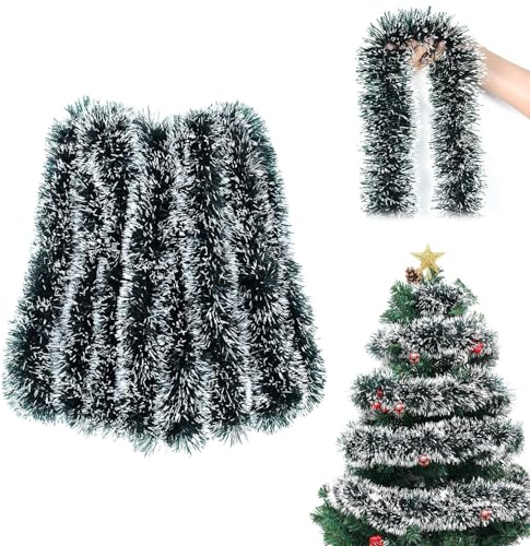 XULEGGNK Weihnachtsgirlande 10m, Lametta Girlande Weihnachtsbaum, Deko Girlande Weihnachten Outdoor Treppe, Künstliche Treppengeländer, Tannengirlande, Christmas Garland Innen, Grün Weiß
