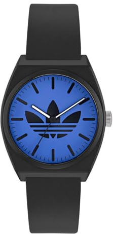 adidas Project Two Unisex Armbanduhr, Quarz Analog, Kunststoff, 38 mm, Kunststoffarmband, Schwarz, 5 bar, Zifferblattfarbe: Blau, AOST25547