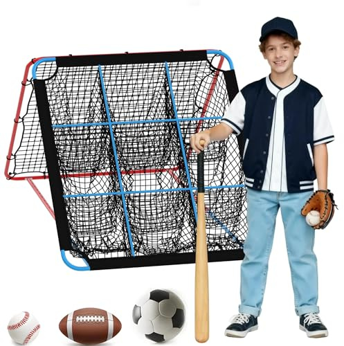 GarveeLife 2 in 1 Baseball Rebounder Netz, Sports Baseball Rebounder Mit Verstellbarer Winkel, Wurf- & Fielding-Trainingsgerät Für Softball, Fußball, Volleyball