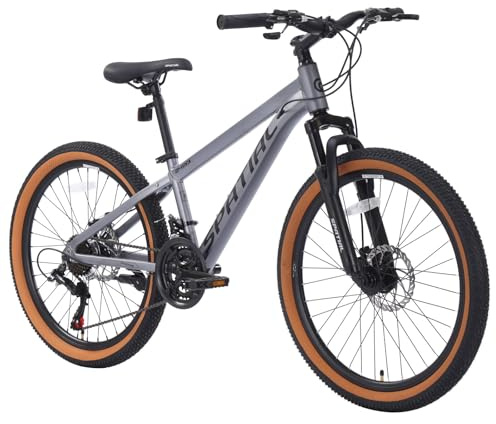 SPATIAL VTT pour Adultes et Adolescents 29/27,5/26/24 Pouces, Cadre Aluminium Léger, 21/8 Vitesses, Selle Ergonomique Réglable, Vélo Tout Terrain pour Montagne et Forêt (Argent, 24 Pouces)