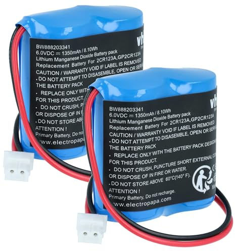 vhbw 2X Batterie kompatibel mit Visonic Next CAM PG2, K9 PG2 Wide Angle, PGS Bewegungsmelder (1350 mAh, 6 V, Li-MnO2)