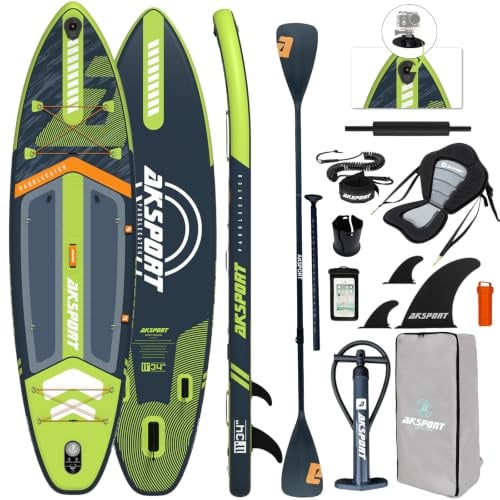 AKSPORT 335 cm aufblasbares SUP Board, 86 cm extra breit mit Premium-Zubehörset, rutschfestes Deck, Stand Up Paddling Board für Erwachsene und Jugendliche