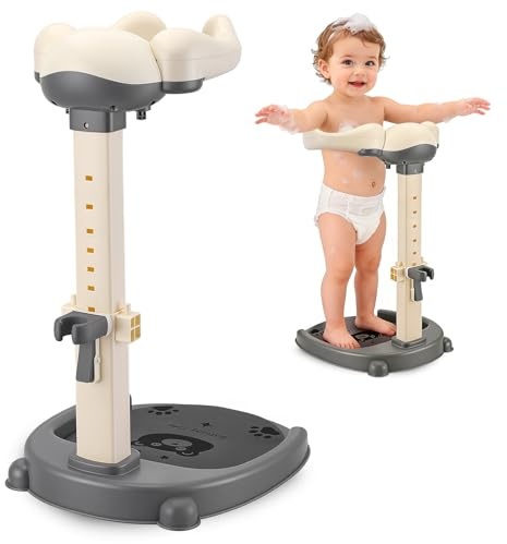 Baby Dusche Ständer, Höhenverstellung 40-57cm, Baby Shower Stand Support mit Anti-Rutsch Basis & Rutschfester Matte, BPA-frei, Shower Support für Kinder 6-36 Monate zum Baden, Wickeln & Anziehen(Weiß)