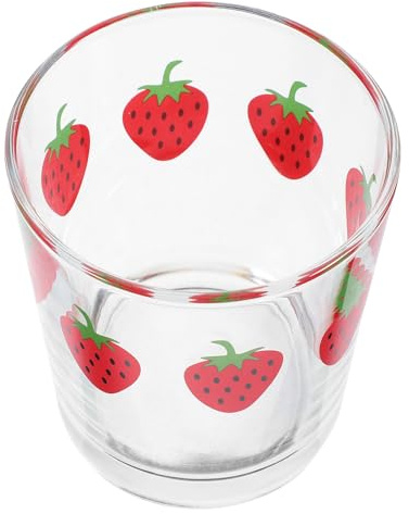 GALPADA Set di 4 Bicchieri di Vetro Decorati Fragola, Adatti per Latte e Caffè, Uso Quotidiano e Colazione Famiglia e Amici