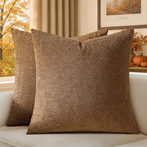 a moment Kissenbezug Herbst 40x40 Braun Weich Chenille Dezente Struktur | 2er Set Kissenbezüge Flauschig Waschbar Dekokissenhüllen für Sofa Couch Wohnzimmer Schlafzimmer