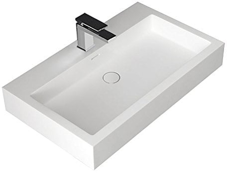 Design Waschbecken Mineralguss Waschtisch zur Wandmontage Gussmarmor Eckig Waschplatz Wandhängend LP4508 80cm weiß matt