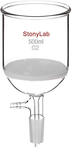 StonyLab Vetro borosilicato Imbuto Filtrante Buchner 500ml con Medium Frit (G2), Buchner Funnel con 94 mm di Diametro Interno, 100mm di Profondità, con Giunto 24/40 e Tubazione Seghettata Sotto Vuoto