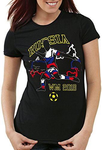 style3 WM 2018 Russland Damen T-Shirt Fußball Weltmeisterschaft Trikot Russia, Farbe:Schwarz, Größe:L