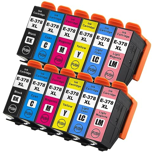 Go Inks E-378XL Compatible Set of Ink Cartridges for use with Epson Expression Photo Printers (Set of 12 Inks)