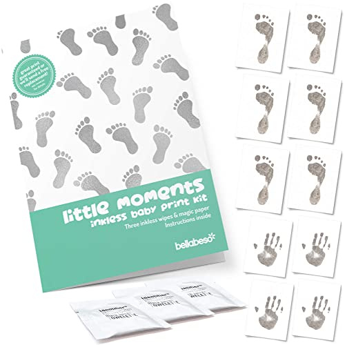 Little Moments Inkless Baby Hand & Footprint Kit - 3 Wipes, 10 Sheets | Inkless baby footprint kit - capture newborn prints with no mess - 3 inkless wipes & 10 ready-to-frame sheets