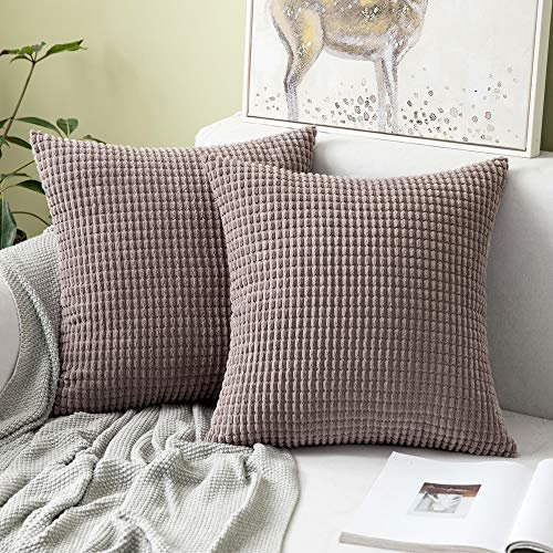 MIULEE 2er Set Kissenbezüge Kordsamt Dekokissen Kissenbezug Sofakissen Dekorativ Couchkissen Kissenhülle Bezug Weich für Wohnzimmer Schlafzimmer 50x50 cm, 20x20 Inch Brown
