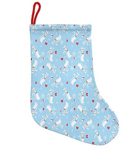 ABAKUHAUS Weihnachten Hängende Nikolausstiefel Weihnachtssocken, Katzen mit Ketten, Weihnachtsstrumpf zum Aufhängen, 35x50cm, Blassblau, Rot, Weiß