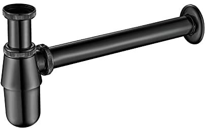 Ibergrif M20505B, Siphon de Lavabo en Métal, Siphon à Tube 1-1/4x32mm, Tube Siphon de Lavabo en Acier Inoxydable Anti Odeur pour Evier Cuisine, Hauteur Réglable, Givré, Noir