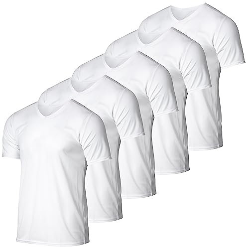 Real Essentials 5 Pack: Herren Mesh Quick Dry Kurzarm V-Ausschnitt T-Shirt – Athletic Performance (erhältlich in Groß & Groß), Set 2, L