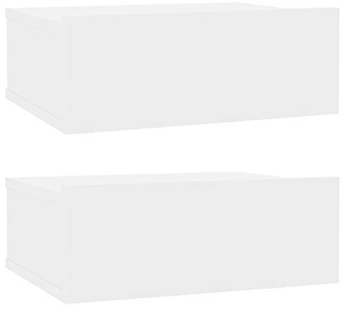 pedkit 2 STK. Hängende Nachttische mit Schublade Boxspringbett Beistelltisch Nachtkommode Nachtschrank Nachtkonsole Sofatische Hochglanz-Weiß 40 x 30 x 15 cm Spanplatte