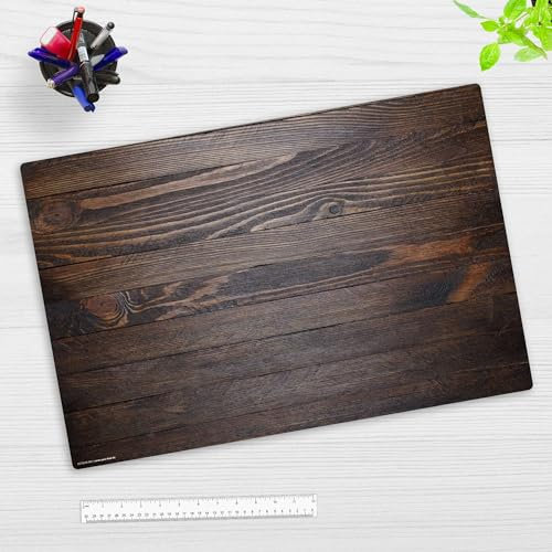 Schreibtischunterlage Kinder und Erwachsene – “Holzoptik dunkelbraun“ – aus erstklassigem Vinyl (Kunststoff) – 60 x 40 cm – Rutschfeste Schreibunterlage mit bestem Schutz – Made in Germany