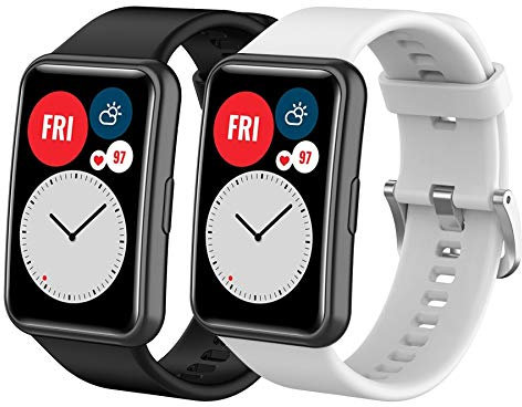 MIJOBS 2 Stücke Armbänder Kompatibel mit Huawei Watch Fit Silikonarmband Huawei Watch Fit New & Huawei Watch Fit Elegant Ersatzarmband, Atmungsaktives und Wasserdichtes Armband