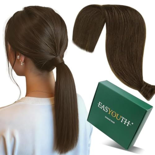 Easyouth Ponytail Extension Echthaar Zopf Extensions Hellbraun Pontayil Haarteil Echthaar Remy Braun 45 cm 80g #4