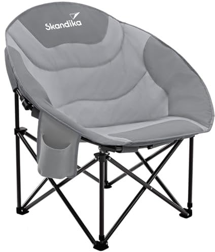Skandika Moonchair Sirkka | Bequemer Campingstuhl, gepolstert, klappbar, Kühlfach, Getränkehalter, Tragegriff und Tragetasche, Anti-Rutsch-Füße, max. 150 kg | Camping Sessel, Mondsessel (grau)