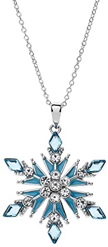 Disney Die Eiskönigin Elsa Schneeflocke Halskette aus 925er Sterlingsilber mit blauen Zirkonia und Emaille, Länge 40cm +3 cm, Verstellbar, Fertig zum Verschenken, Offizieller Disney Schmuck