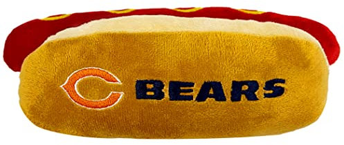 Pets First NFL Chicago Bears HOT Dog Plüsch Hund & Katze Quietschspielzeug - Niedliches Hot-Dog-Snack Plüschspielzeug für Hunde & Katzen mit innerem Quietscher & schönem Fußball-Teamname/Logo