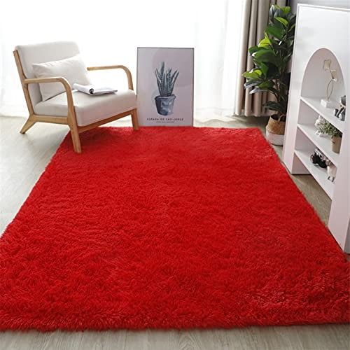 Lifup Teppich Shaggy Anti Rutsch Pflegeleicht, Rechteck Langflor Teppich für Wohnzimmer Schlafzimmer Kinderzimmer Rot 200 x 300 cm