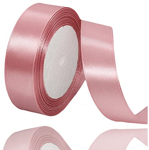 Roségoldenes Band, 2,5 cm x 22,7 m, Satin-Stoff-Seidenband für Geschenkverpackungen, Haarschleifenherstellung, Blumensträuße, Kränze, DIY-Nähprojekte, Hochzeit, Babyparty und handgefertigte Bordüren