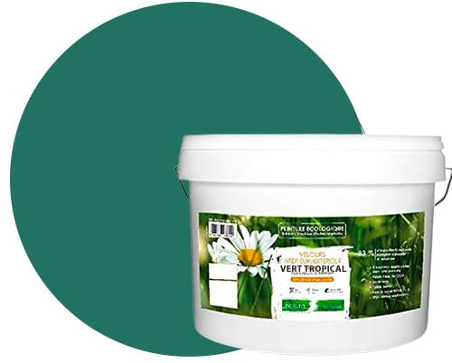 BOX DECO COULEURS Naturfarbe, ökologisch, für Innen- und Außenbereich, Samt-Optik, Natura – 10 l/130 m² [Energieeffizienzklasse A+], tropisches Grün