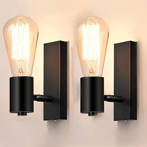 Lightess 2PCS Wandleuchte Schwarz Innen Wandbeleuchtung Schwenkbar E27 Wandlampe Wandstrahler Wandspot Rustikal Industrie Lampe Vintage Retro für Wohnzimmer Schlafzimmer Esszimmer Kinderzimmer