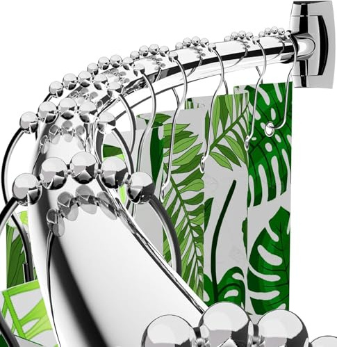Bonpally Tringle à rideau de douche incurvée réglable de 101,6 à 183 cm, en aluminium, antirouille, barre de rideau de douche ronde incurvée pour salle de bain, baignoire, étal, chromé