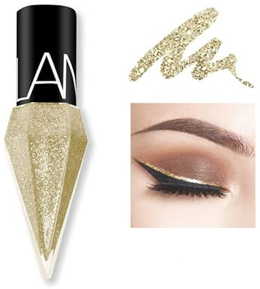 Liquid Glitter Shiny Eye Liner Cosmetics High Pigment Shimmer Sparkling Silver Metallic Eyeliner Colorful Pearlescent Long Lasting Eye Liner for Wedding Party Cosplay Eye Makeup # 03