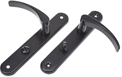 Aqbau® Juego de manillas para puerta con placa larga, color negro