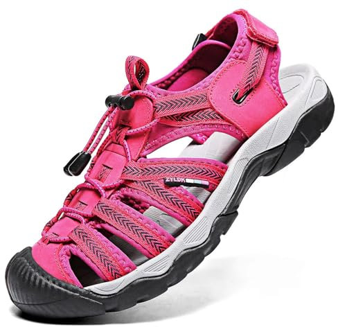 ZYLDK Sandales de Randonnée Homme Femme ​Cuir Fermées Été Extérieur Chaussures de Sport Plage Chaussures d'eau Plage Closed-Toe rose rouge EU37